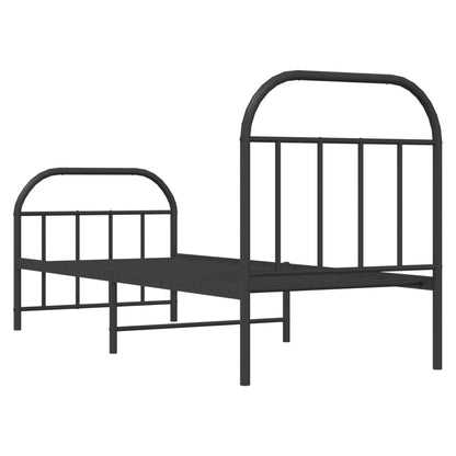 Sleek Black Metal Bed Frame w/ Footboard 75x190cm - No Mattress