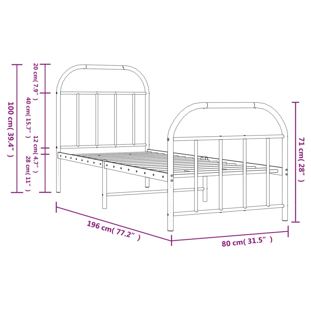 Sleek Black Metal Bed Frame w/ Footboard 75x190cm - No Mattress