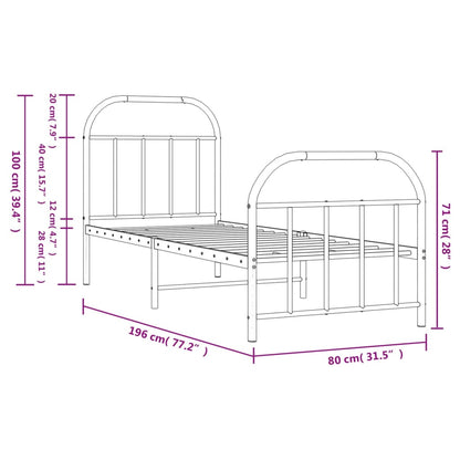 Sleek Black Metal Bed Frame w/ Footboard 75x190cm - No Mattress