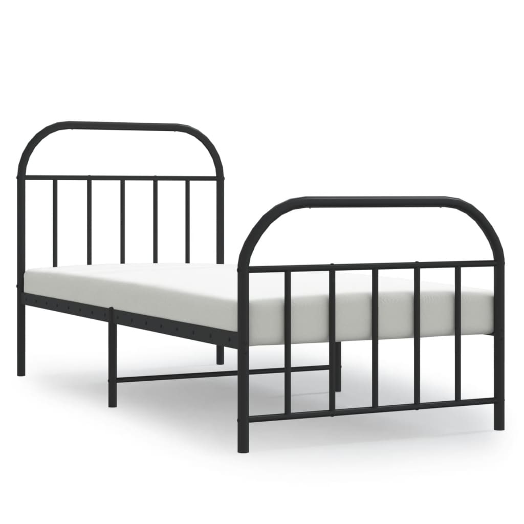 Sleek Black Metal Bed Frame with Footboard 90x200cm - No Mattress
