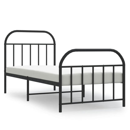 Sleek Black Metal Bed Frame with Footboard 90x200cm - No Mattress