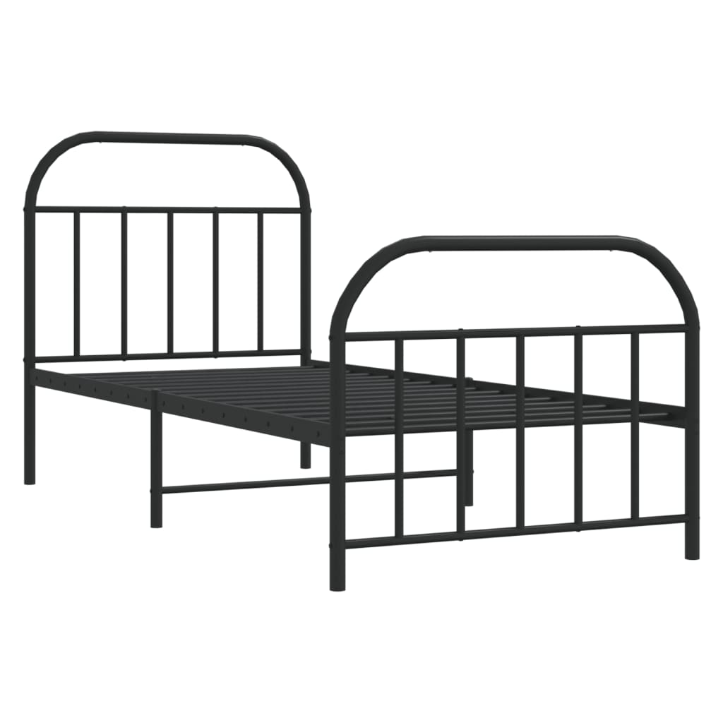Sleek Black Metal Bed Frame with Footboard 90x200cm - No Mattress
