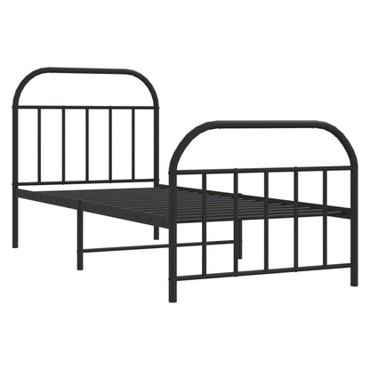 Sleek Black Metal Bed Frame with Footboard 90x200cm - No Mattress