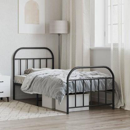 Sleek Black Metal Bed Frame with Footboard 90x200cm - No Mattress