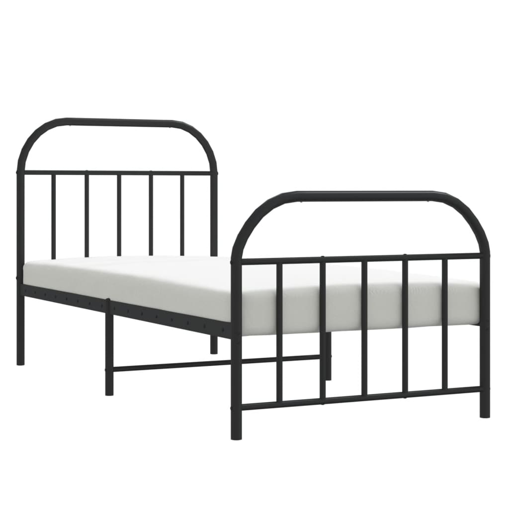 Sleek Black Metal Bed Frame with Footboard 90x200cm - No Mattress