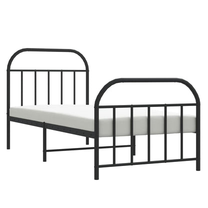 Sleek Black Metal Bed Frame with Footboard 90x200cm - No Mattress
