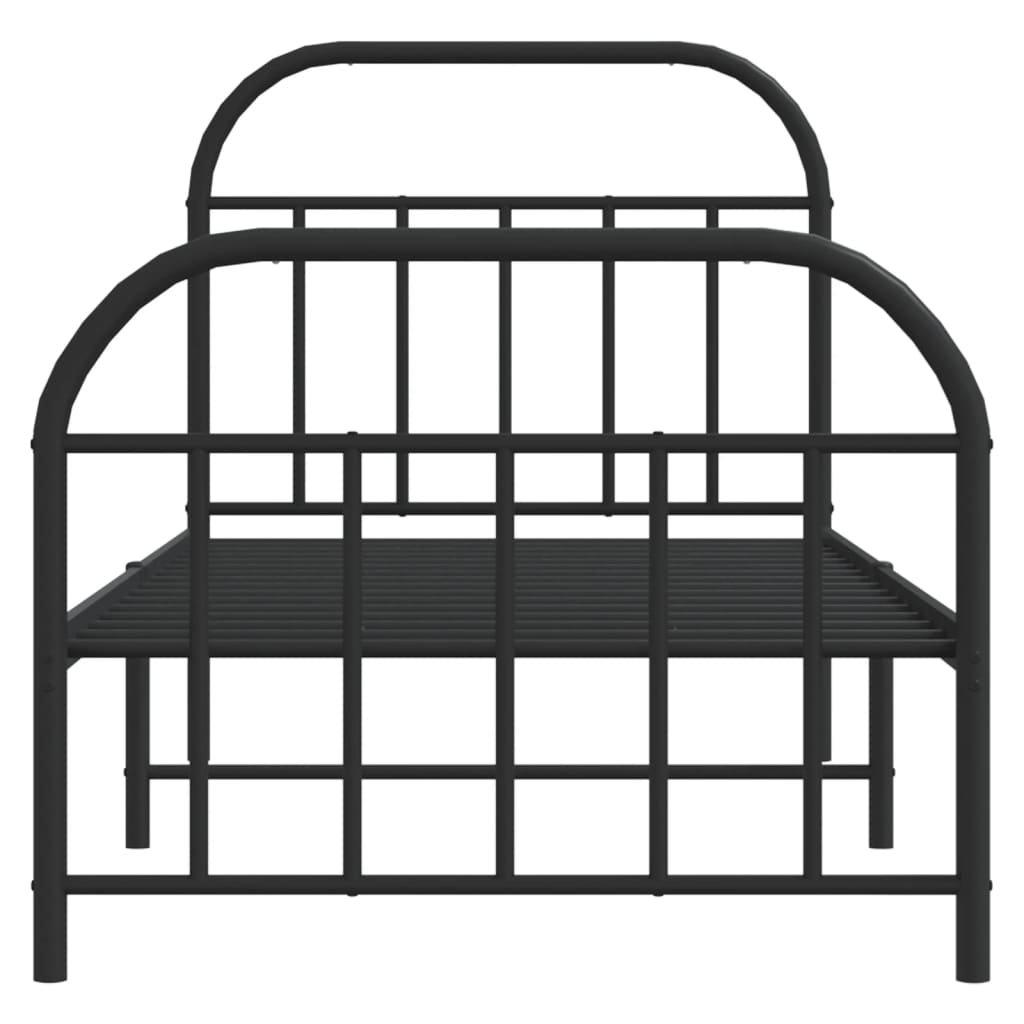 Sleek Black Metal Bed Frame with Footboard 90x200cm - No Mattress