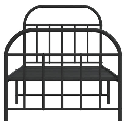 Sleek Black Metal Bed Frame with Footboard 90x200cm - No Mattress