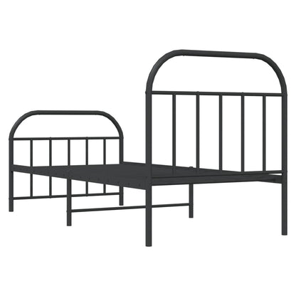Sleek Black Metal Bed Frame with Footboard 90x200cm - No Mattress