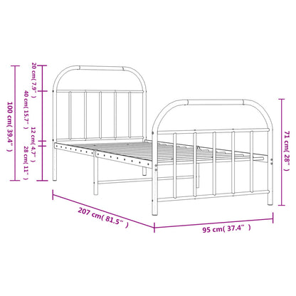 Sleek Black Metal Bed Frame with Footboard 90x200cm - No Mattress