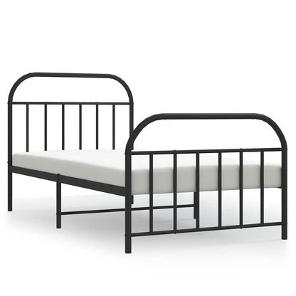 Stylish Black Metal Bed Frame 100x190cm with Footboard