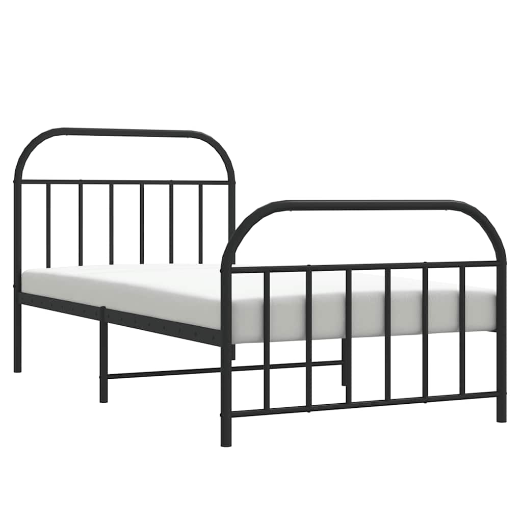 Stylish Black Metal Bed Frame 100x190cm with Footboard