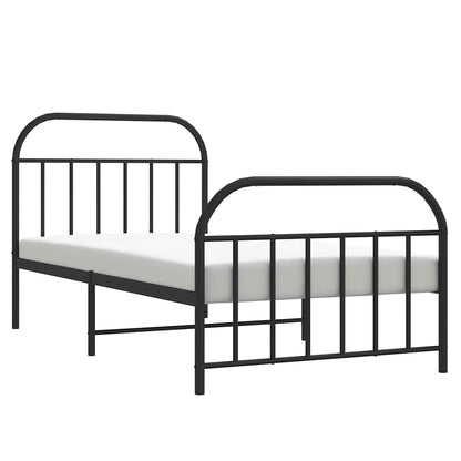 Stylish Black Metal Bed Frame 100x190cm with Footboard