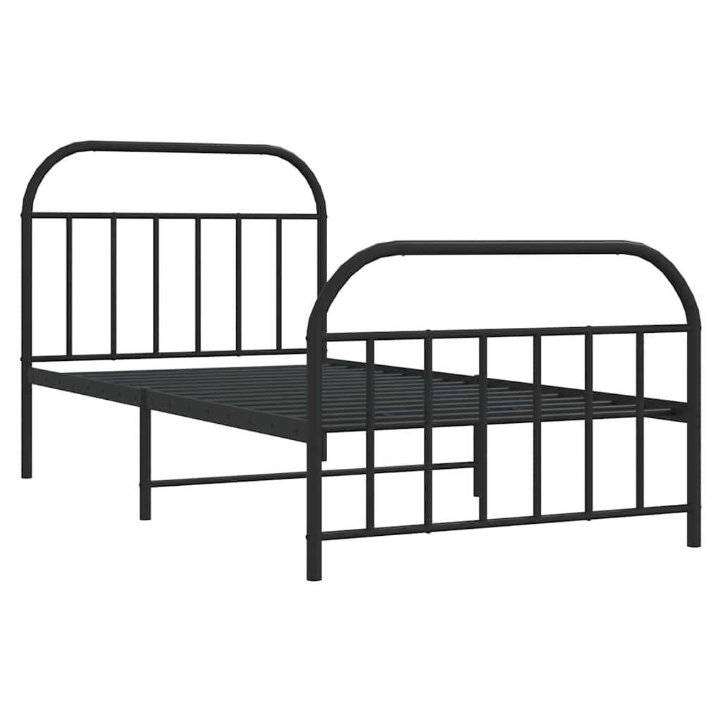 Stylish Black Metal Bed Frame 100x190cm with Footboard