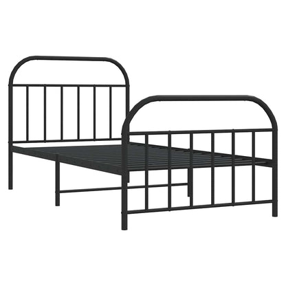 Stylish Black Metal Bed Frame 100x190cm with Footboard