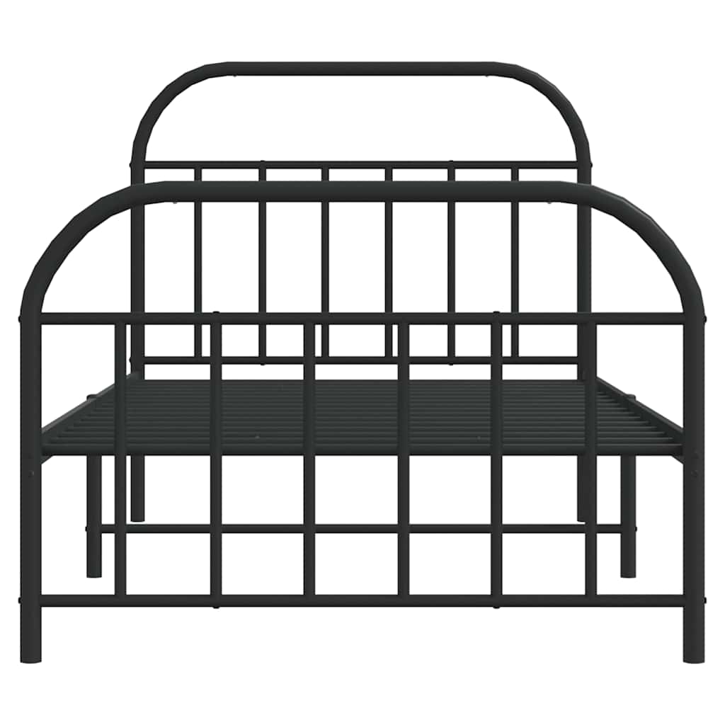 Stylish Black Metal Bed Frame 100x190cm with Footboard