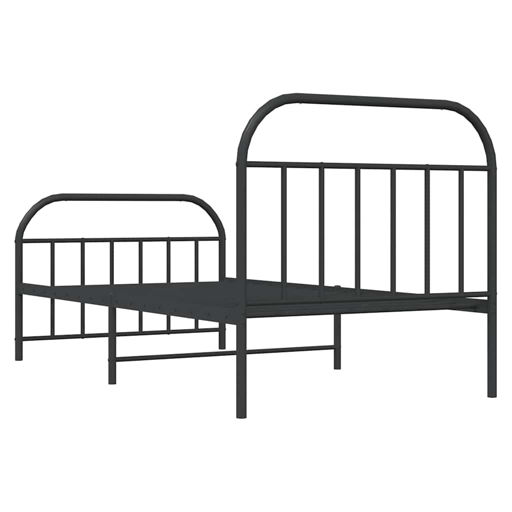 Stylish Black Metal Bed Frame 100x190cm with Footboard
