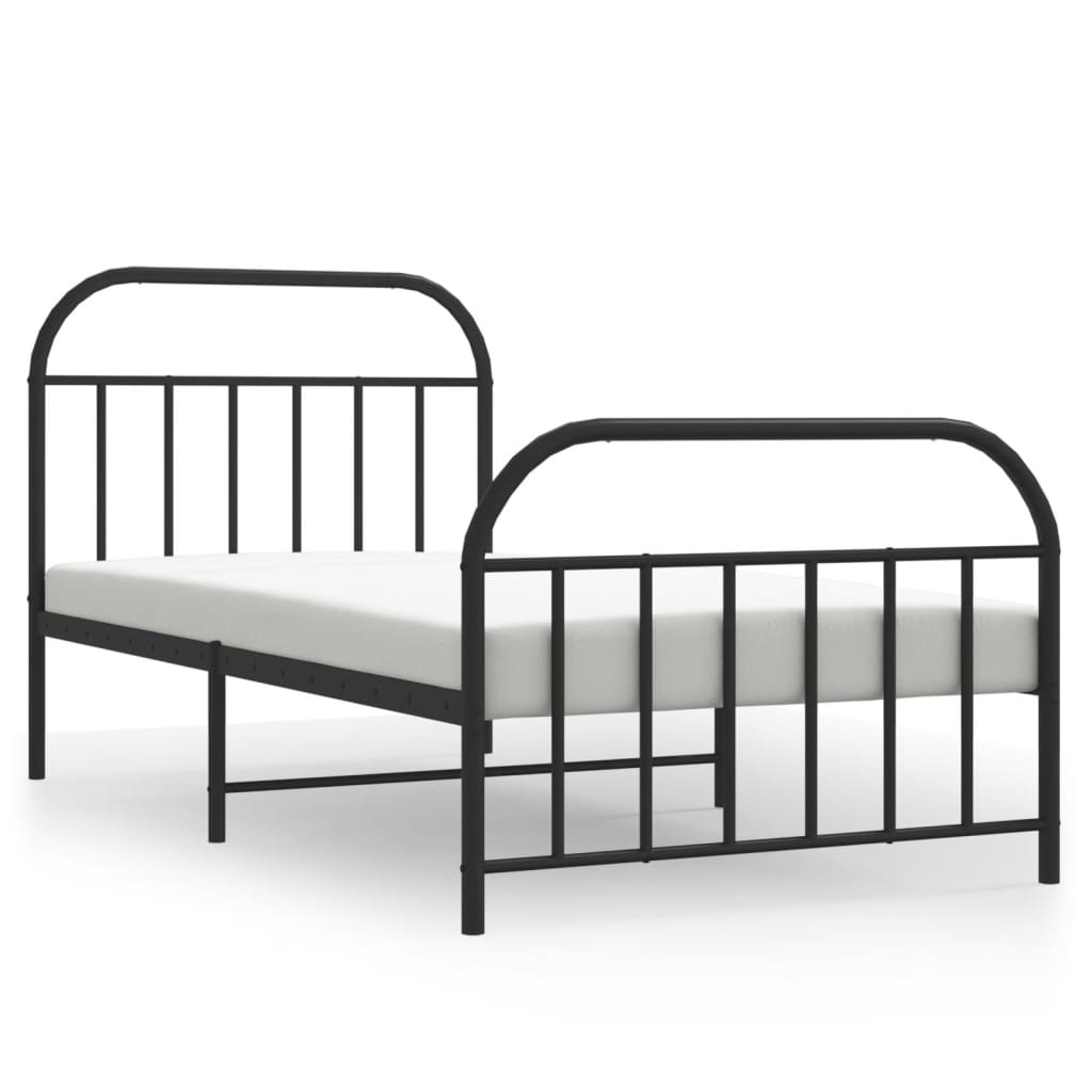 Black Metal Bed Frame with Footboard, 107x203cm, No Mattress