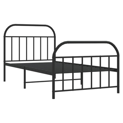 Black Metal Bed Frame with Footboard, 107x203cm, No Mattress