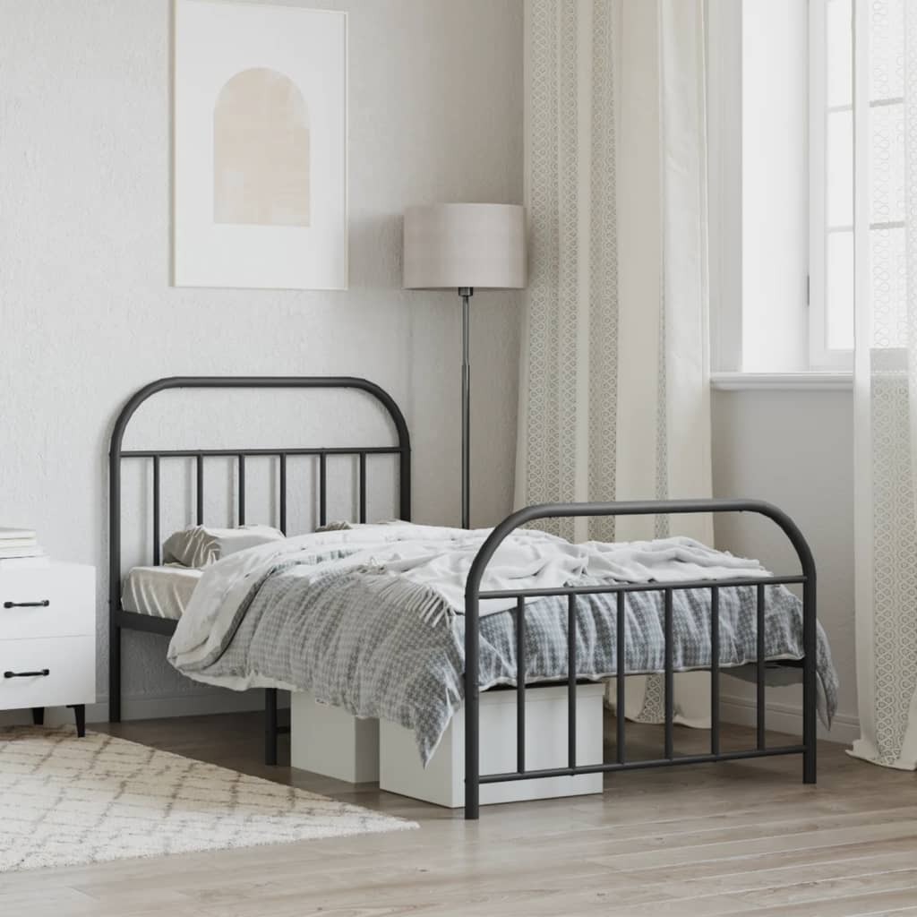 Black Metal Bed Frame with Footboard, 107x203cm, No Mattress