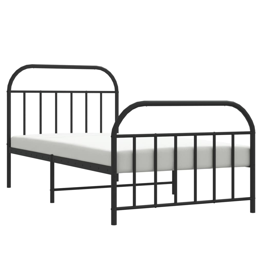 Black Metal Bed Frame with Footboard, 107x203cm, No Mattress