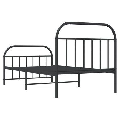 Black Metal Bed Frame with Footboard, 107x203cm, No Mattress