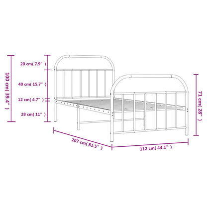 Black Metal Bed Frame with Footboard, 107x203cm, No Mattress