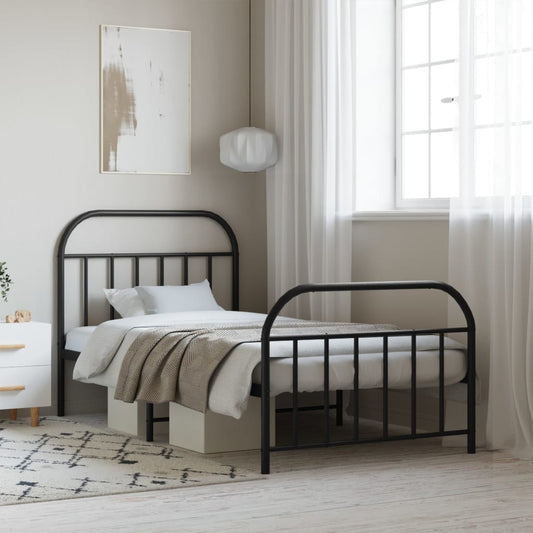 Black Metal Bed Frame with Footboard, 107x203cm, No Mattress