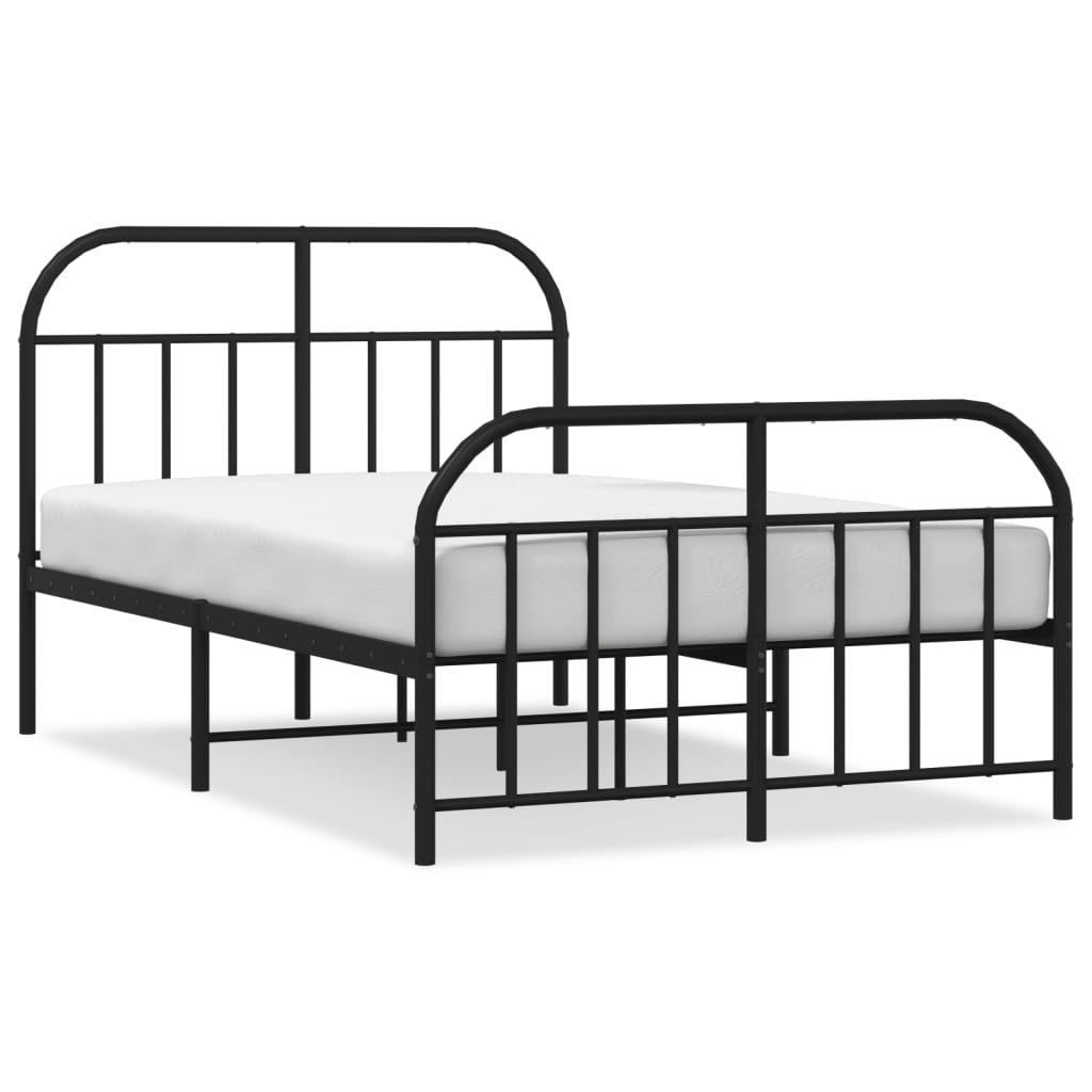 Black Metal Bed Frame with Footboard, No Mattress, 120x190cm