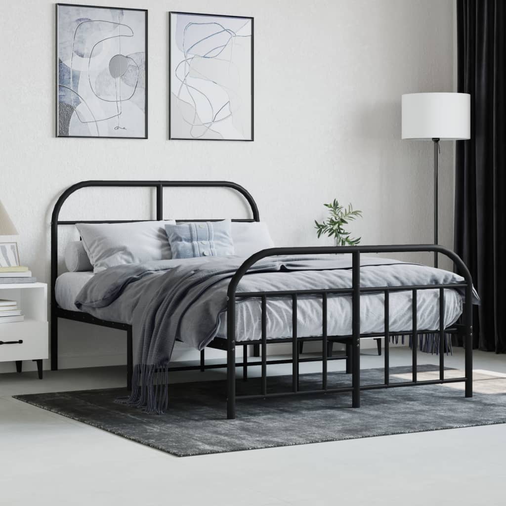 Black Metal Bed Frame with Footboard, No Mattress, 120x190cm