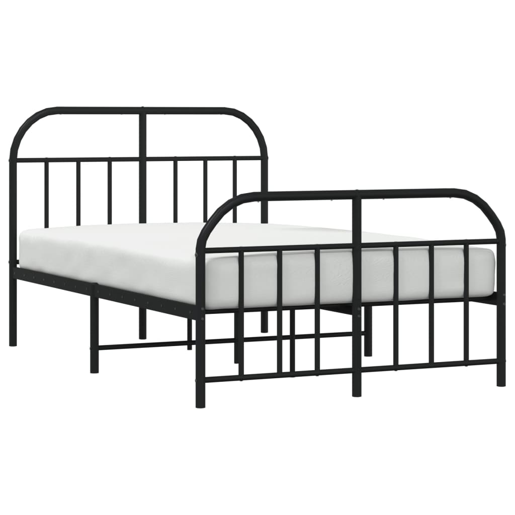 Black Metal Bed Frame with Footboard, No Mattress, 120x190cm