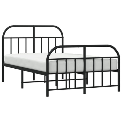 Black Metal Bed Frame with Footboard, No Mattress, 120x190cm