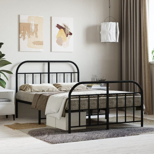 Black Metal Bed Frame with Footboard, No Mattress, 120x190cm