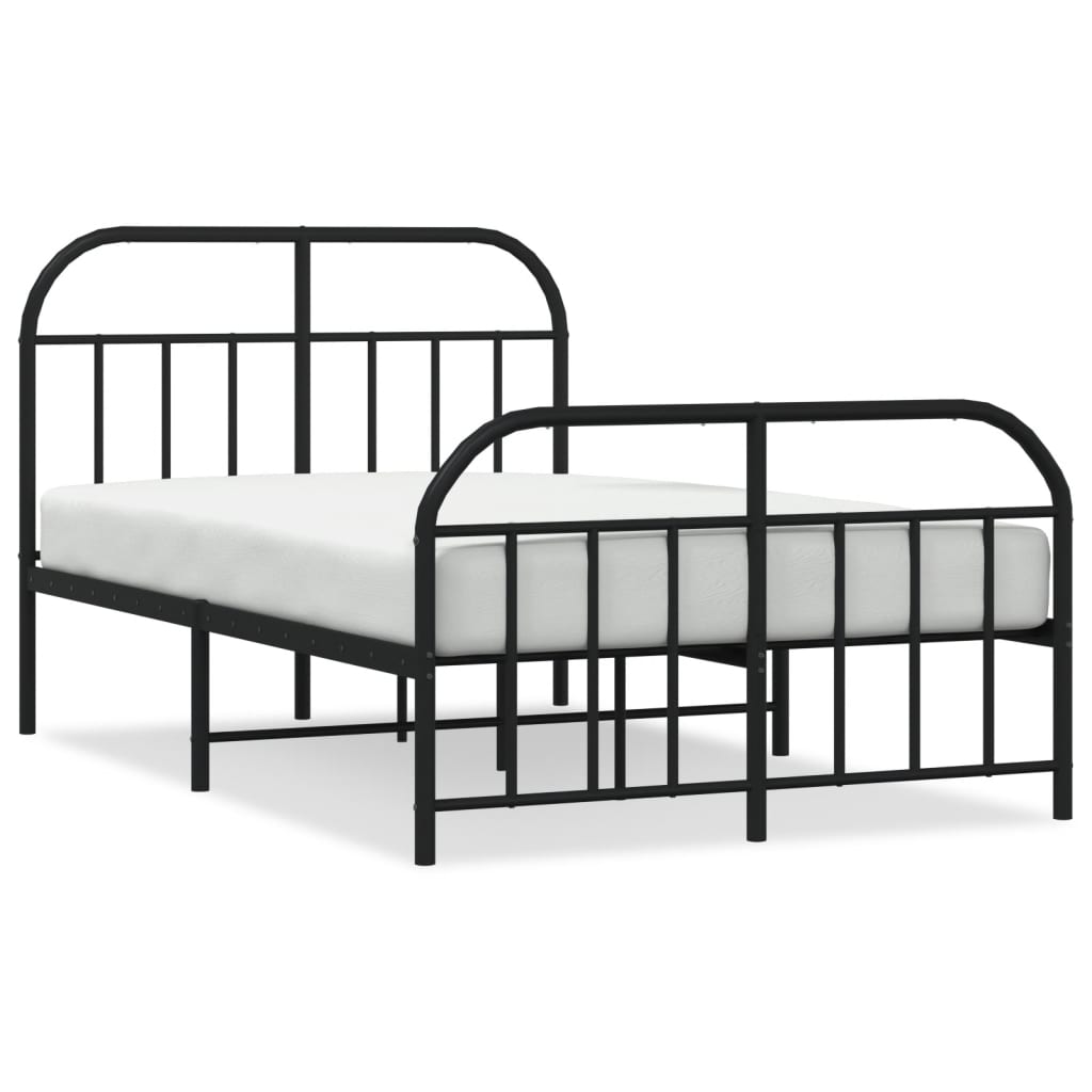 Black Metal Bed Frame with Footboard - 120x200cm, No Mattress