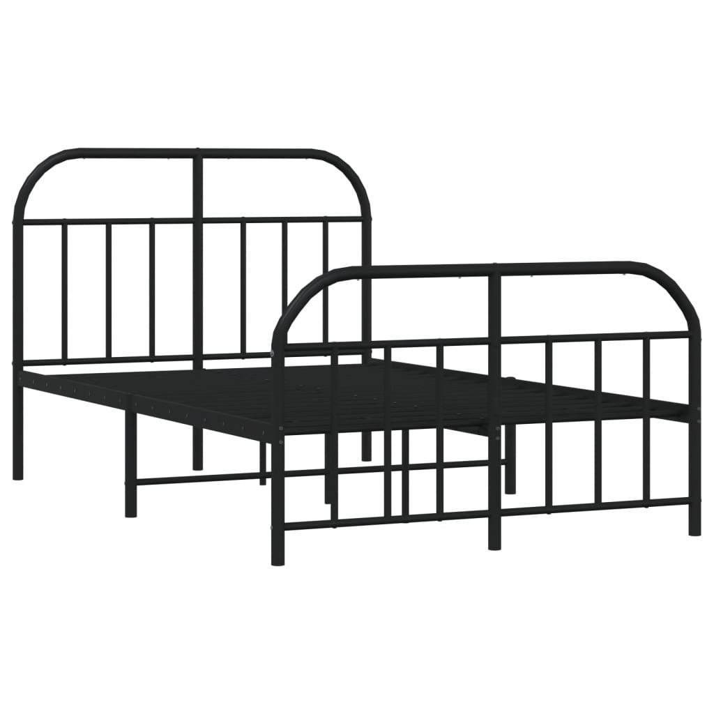 Black Metal Bed Frame with Footboard - 120x200cm, No Mattress