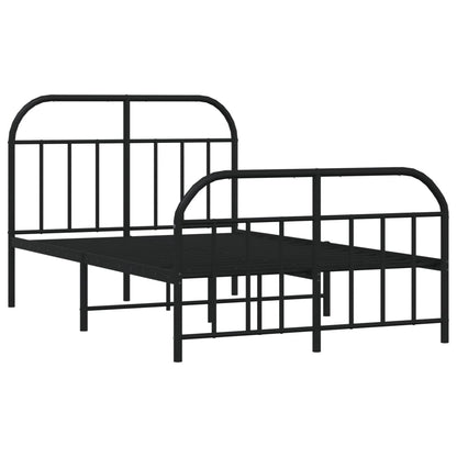 Black Metal Bed Frame with Footboard - 120x200cm, No Mattress