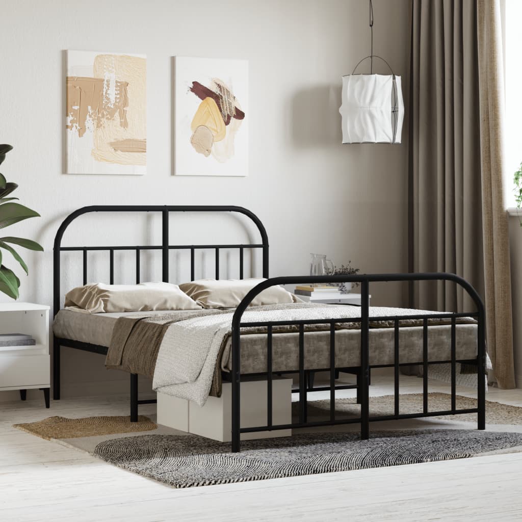 Black Metal Bed Frame with Footboard - 120x200cm, No Mattress