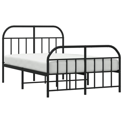 Black Metal Bed Frame with Footboard - 120x200cm, No Mattress