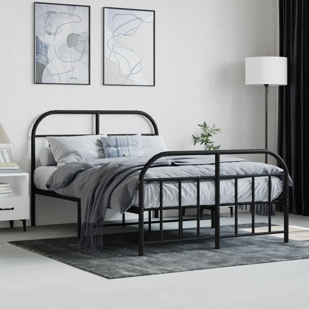 Black Metal Bed Frame with Footboard - 120x200cm, No Mattress