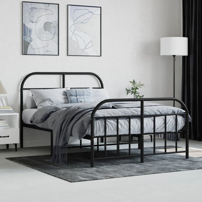 Black Metal Bed Frame with Footboard - 120x200cm, No Mattress