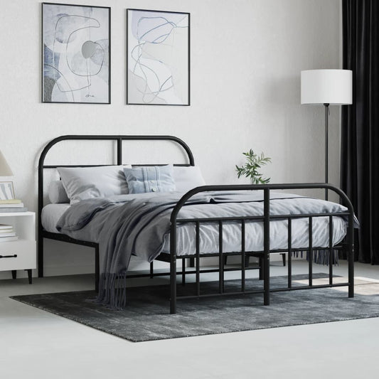 Black Metal Bed Frame with Footboard - 120x200cm, No Mattress