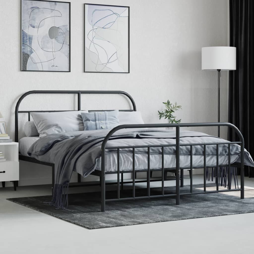 Metal Bed Frame without Mattress with Footboard Black 140x200cm
