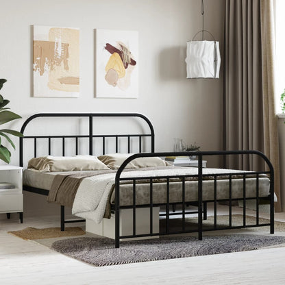Metal Bed Frame without Mattress with Footboard Black 140x200cm