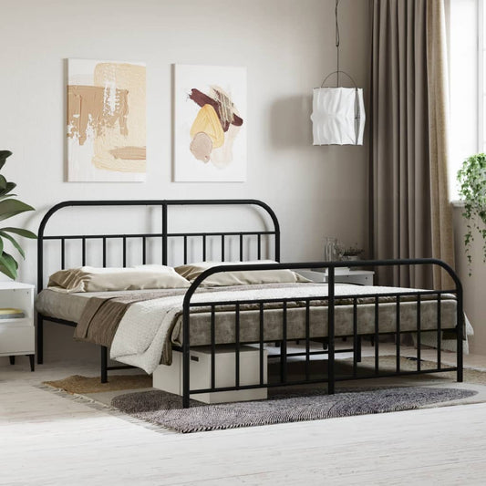 Sleek Black Metal Bed Frame with Footboard | 160x200cm