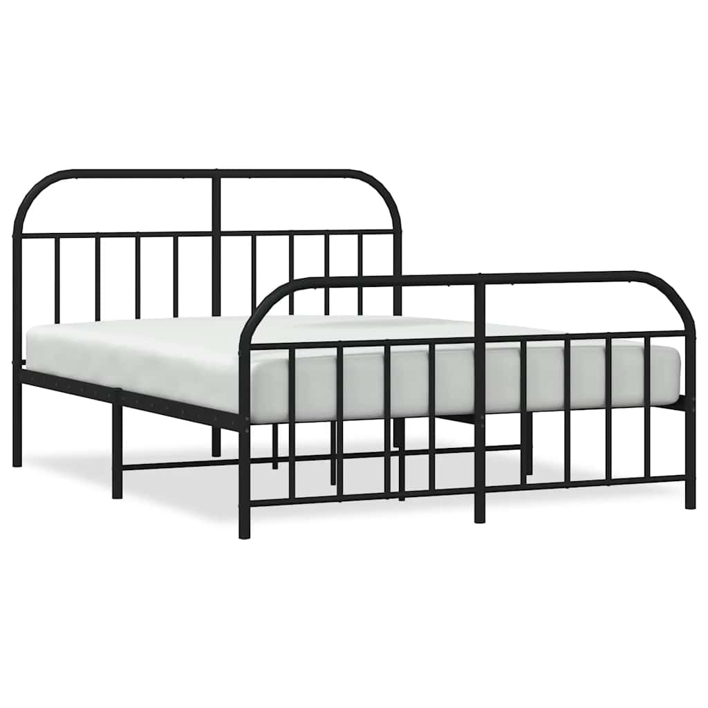 Black Metal Bed Frame with Footboard - 183x213cm Sturdy Design