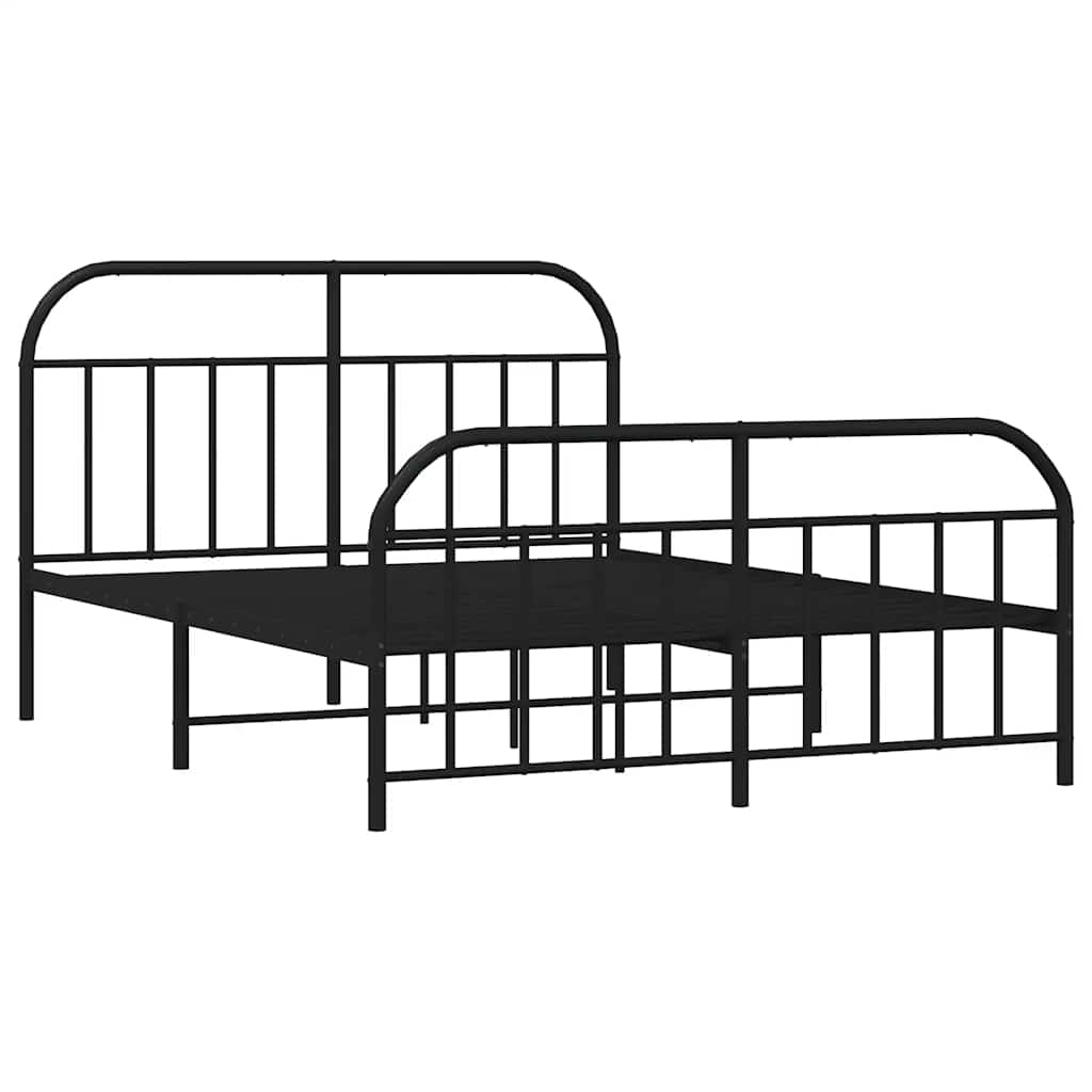 Black Metal Bed Frame with Footboard - 183x213cm Sturdy Design