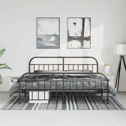 Black Metal Bed Frame with Footboard - 183x213cm Sturdy Design