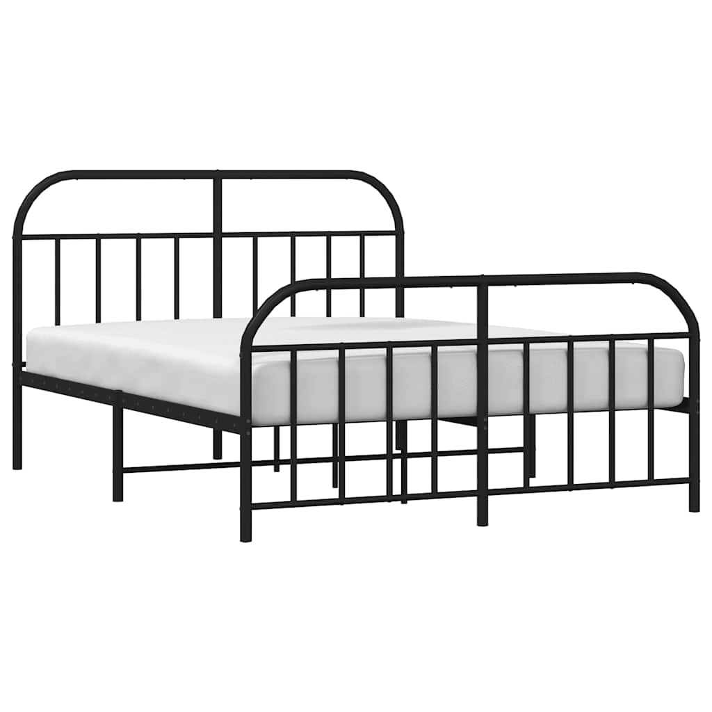 Black Metal Bed Frame with Footboard - 183x213cm Sturdy Design