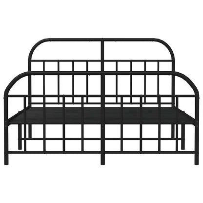 Black Metal Bed Frame with Footboard - 183x213cm Sturdy Design