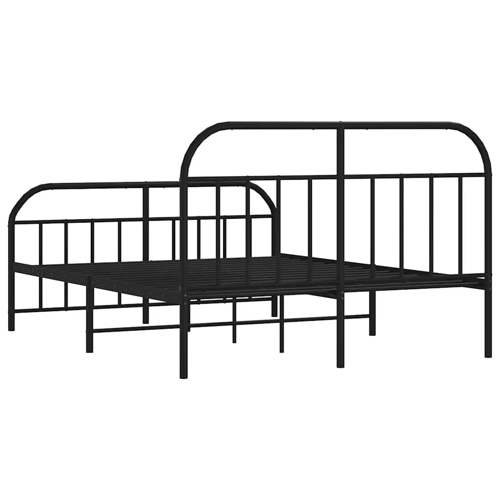 Black Metal Bed Frame with Footboard - 183x213cm Sturdy Design